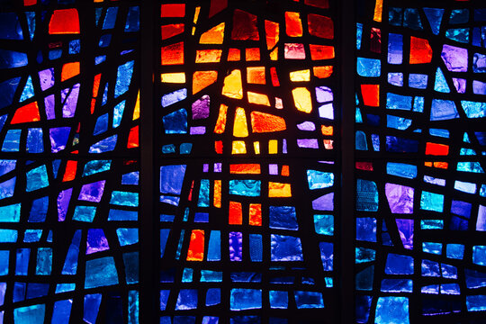 Abstract patterns of a colorful stained glass window