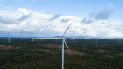 Aerial view of wind farm in Finland. Clean energy. Energy of the future.