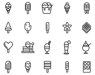 Simple set of ice cream on white background, a soft frozen food made with sweetened and flavored milk fat.