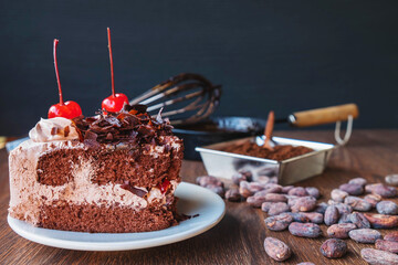 Homemade chocolate cake on the table