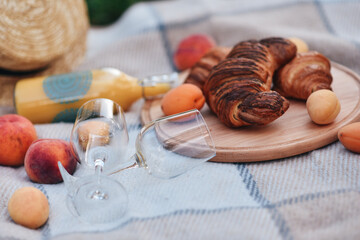 Scented delicious croissants on holiday on a picnic in nature