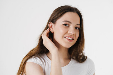 Fototapeta premium Pretty young smiling woman wearing casual clothes