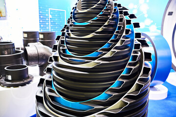 HDPE drainage pipes at an industrial exhibition