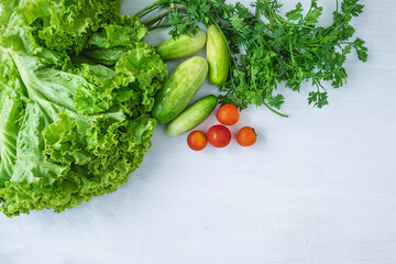 Healthy food. Vegetables  On a white  wooden background