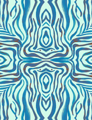 Seamless Zebra Ornament. Blue African Pattern. 