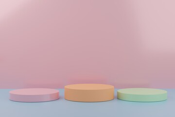 Cylinder podiums on pink background. Abstract pedestal scene with geometrical. Scene to show cosmetic products presentation. Mock up design empty space. Showcase,shopfront,display case,3d illustration