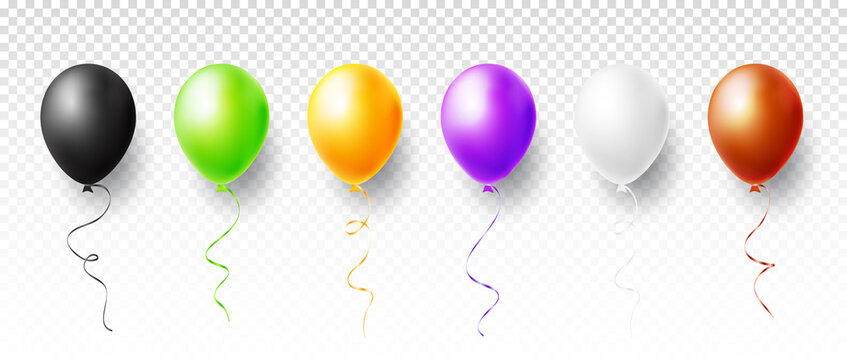 Colorful balloons set isolated on transparent background. Vector illustration