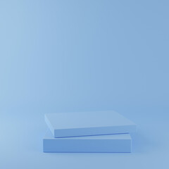 Step blue cube podiums background. Abstract minimal scene with geometrical. Modern pedestal show cosmetic products presentation. Mock up design empty space. studio platform template. 3d illustration