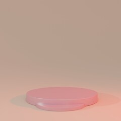 3d illustration pedestal,geometric pink cylinder podium platform for cosmetic product presentation.Mock up design empty space. Abstract composition in pastel background modern style