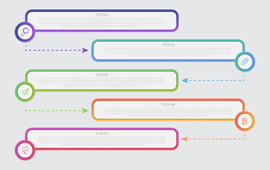 Timeline infographics design vector and marketing icons can be used for workflow layout, diagram, annual report, web design. Business concept with 5 options, steps or processes.
