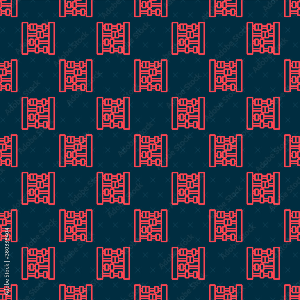 Poster red line abacus icon isolated seamless pattern on black background. traditional counting frame. educ