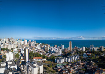 Drone aerial view of cityscape of Salvador, Bahia, Brazil. Aerial view of buildings.