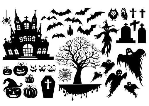 Set of silhouettes symbol of halloween element, Vector illustration
