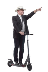 cheerful business man on an electric scooter giving a thumbs up