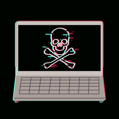 computer virus in the laptop on black background vector illustration cartoon flat design 