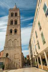 Fototapeta na wymiar Zadar / Croatia - September 2 2020: Bell Tower of Zadar cathedral, famous landmark of Croatia, adriatic region of Dalmatia.