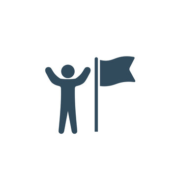 Victorious person with a flag icon. Success concept.
