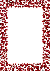 Rectangular vertical framewith red berries for decoration and decoration of photo, print text, etc. Watercolor illustration