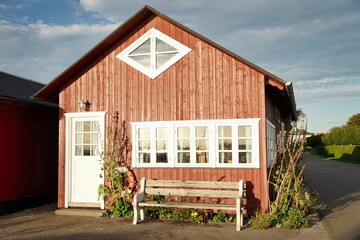 Harbolle Havn - harbor building, Mon, Denmark, Europe, blue sky, sunny day