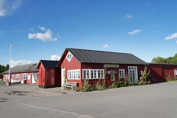 Harbolle Havn - harbor building, Mon, Denmark, Europe, blue sky, sunny day