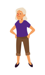 old woman with purple shirt active senior character