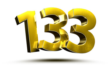 3D illustration Numbers 133 Gold isolated on a white background.(with Clipping Path)