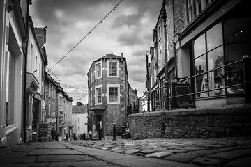 Black & White picture of the view down Catherine Hill in Frome, Sumerset