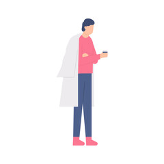 illustration of a man using a trendy jacket and drinking coffee to warm himself. people dressed in a modern style. flat design. can be used for elements, landing pages, UI, web site