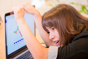 Fototapeta premium Tired sad woman having problem because of failing task.