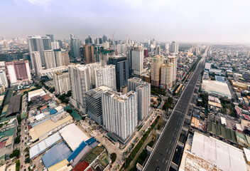Makati, Philippines - Superwide aerial of Makati Central Business District, and the Philippine...