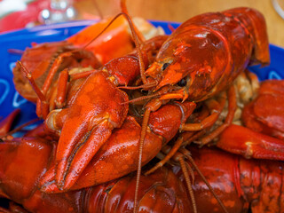 Boiled crayfish on a plate