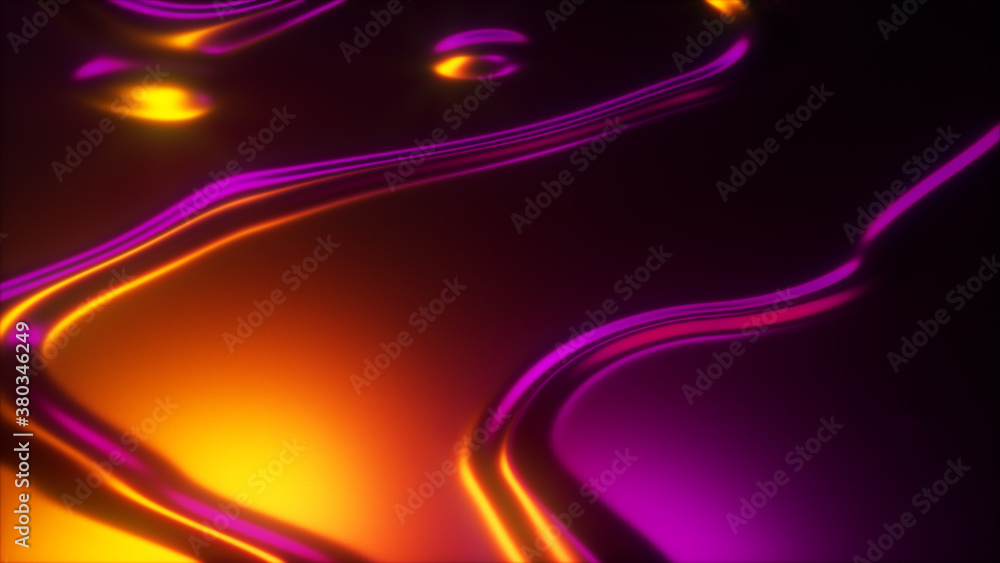 Aufkleber 3d render wavy surface. abstract waving background with neon ripples. iridescent holographic liquid 