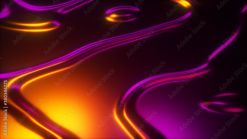 Poster 3d render wavy surface. abstract waving background with neon ripples. iridescent holographic liquid 