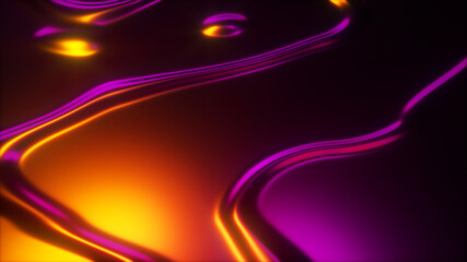 3d render wavy surface. Abstract waving background with neon ripples. Iridescent holographic liquid multicolor pattern, fluid shapes.