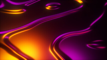 3d render wavy surface. Abstract waving background with neon ripples. Iridescent holographic liquid multicolor pattern, fluid shapes.