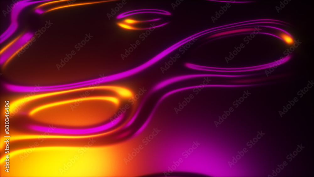 Poster 3d render wavy surface. abstract waving background with neon ripples. iridescent holographic liquid 