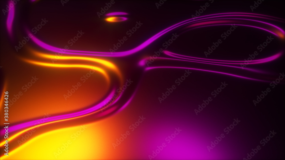 Poster 3d render wavy surface. abstract waving background with neon ripples. iridescent holographic liquid 