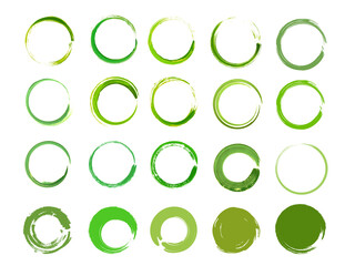 筆ブラシ かすれ輪の素材セット 緑色