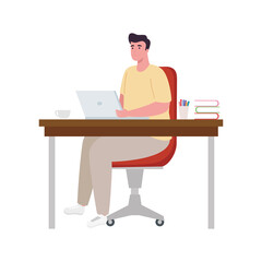 Man cartoon with laptop working at desk design of Work from home theme Vector illustration