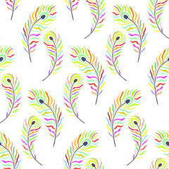 Peacock bird feathers seamless pattern. Vector stock illustration eps10