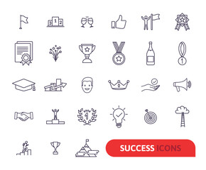Sussess, awards, achievment elements - minimal thin line web icon set. Outline icons collection. Simple vector illustration
