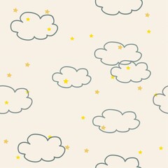 seamless background with clouds and stars