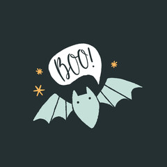Cute and scary bat and text bubble. Halloween card