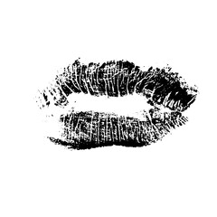 Lips track print. Stamp of mouth isolated on white background. Vector illustration.