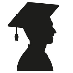 College student, university graduate in graduation cap and celebration gown profile avatar silhouette. Vector illustration.