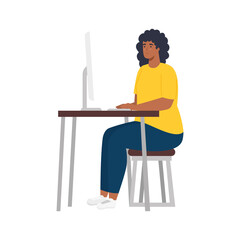 Woman cartoon with computer working at desk design of Work from home theme Vector illustration