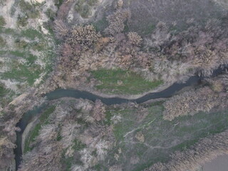 Aerial view of small river in autumn