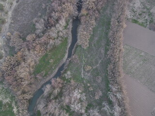 Aerial view of small river in autumn