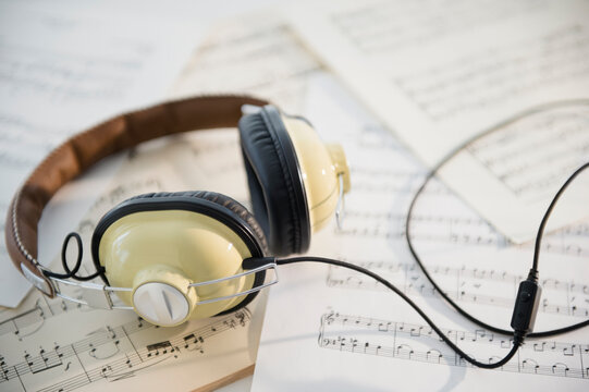 Headphones and music sheets