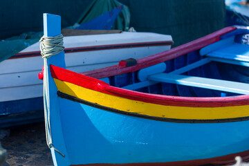 Fototapeta na wymiar colorful fishing boats in the port of Setubal, Portugal